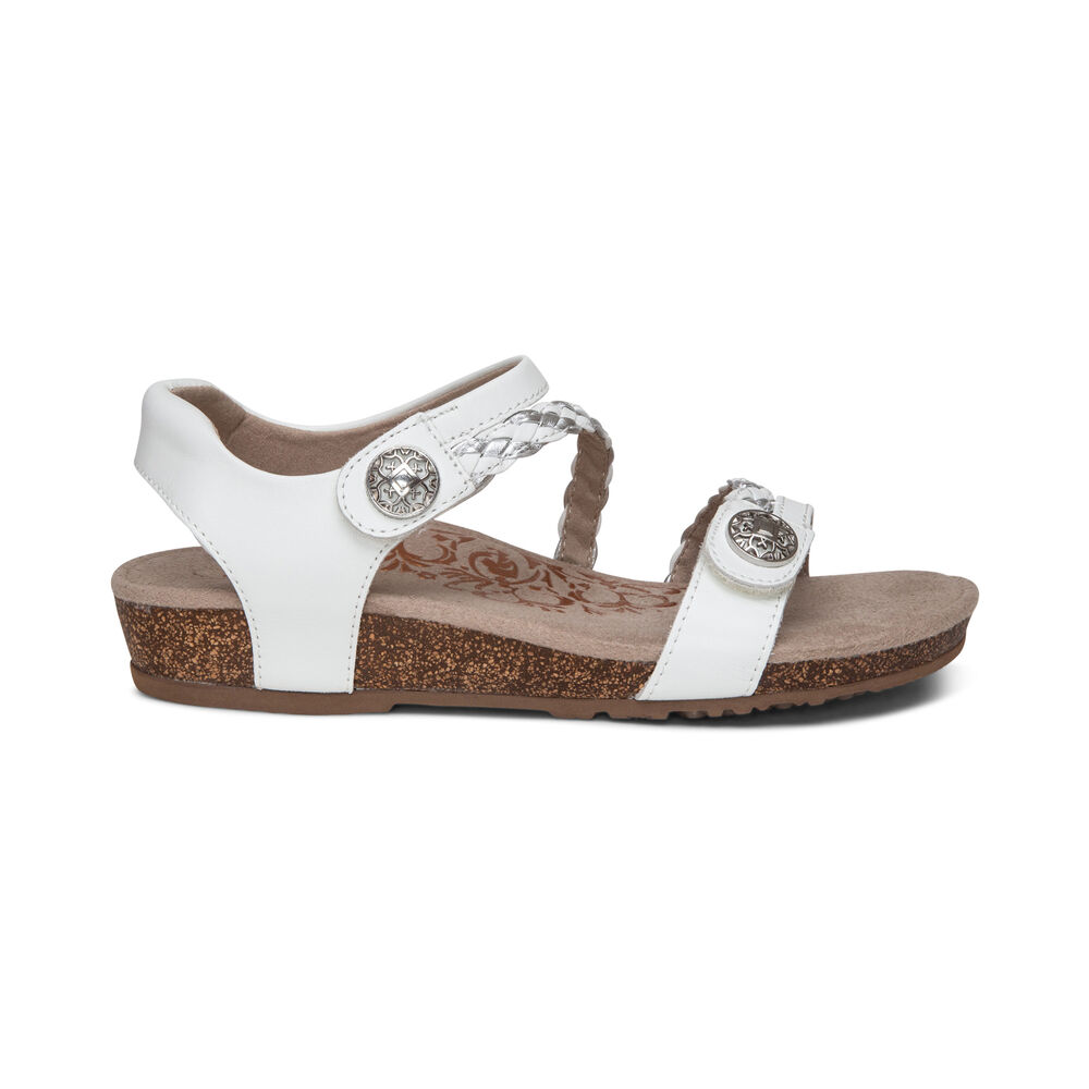 Aetrex Women's Jillian Braided Quarter Strap Sandals - White | USA N4VQMFV